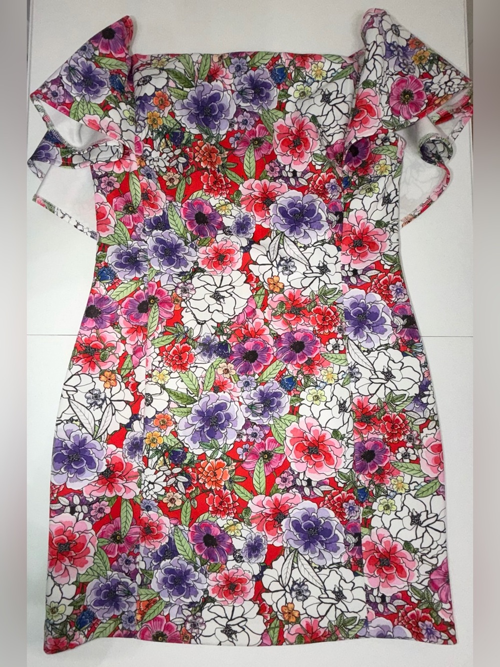 Alexia Admor Off the Shoulder Floral Mini Dress Size 10 Ruffle Sleeve Bodycon